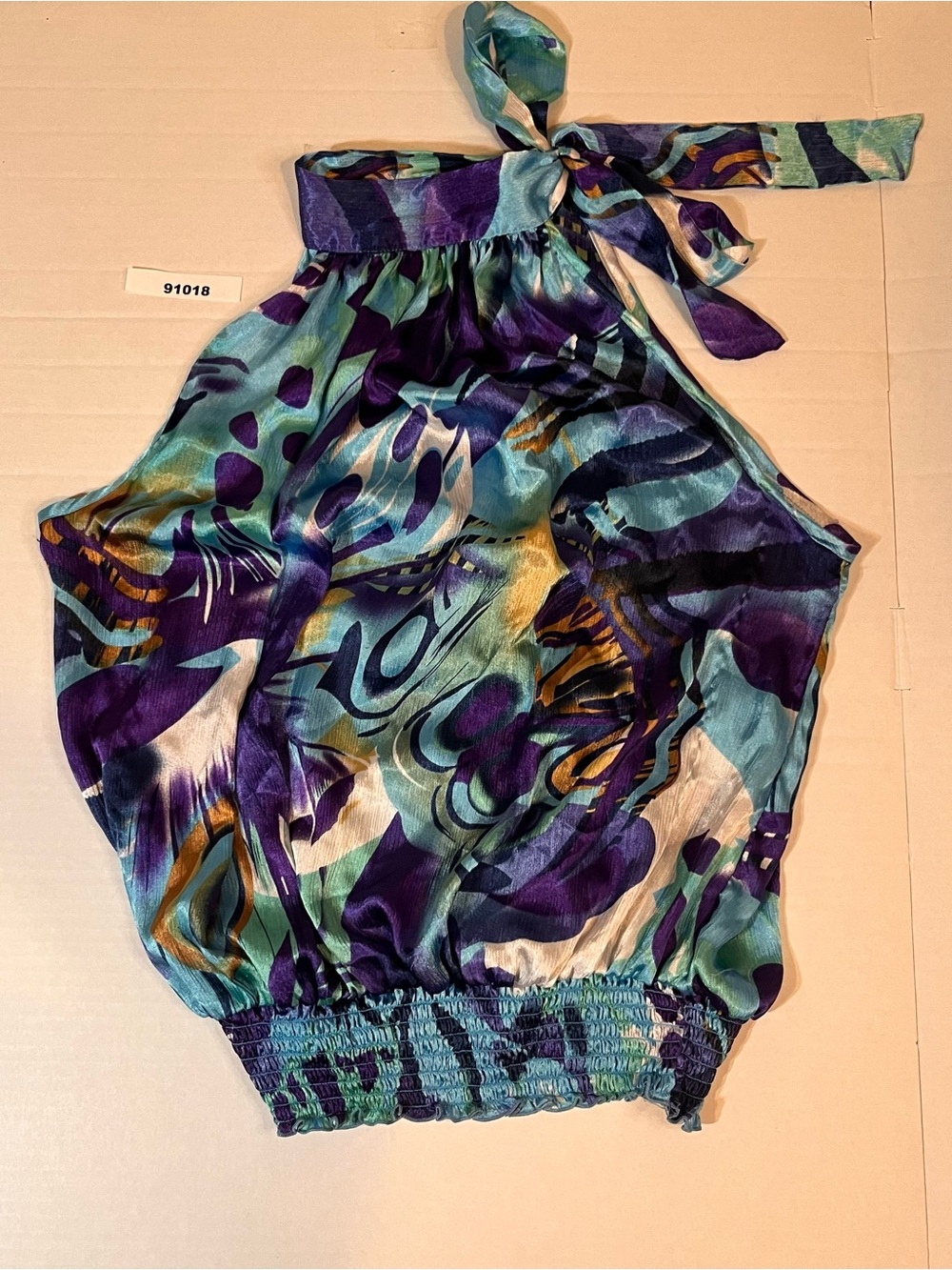 Cotton Express Aqua, Teal & Purple Halter Blouse
